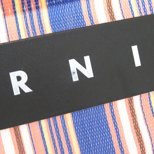 マルニ フラワーカフェ ストライプ マーケットバッグ ブルー オレンジ ナイロン トートバッグ 1913 【中古】 MARNI