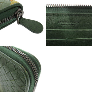 未使用 ボッテガヴェネタ イントレチャート レザー グリーン イエロー 長財布 緑 1924【中古】BOTTEGAVENETA