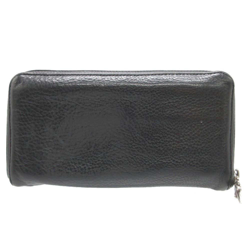美品 クロムハーツ レザー シルバー925 ブラック 黒 ラウンドファスナー長財布 財布 2194【中古】CHROME HEARTS