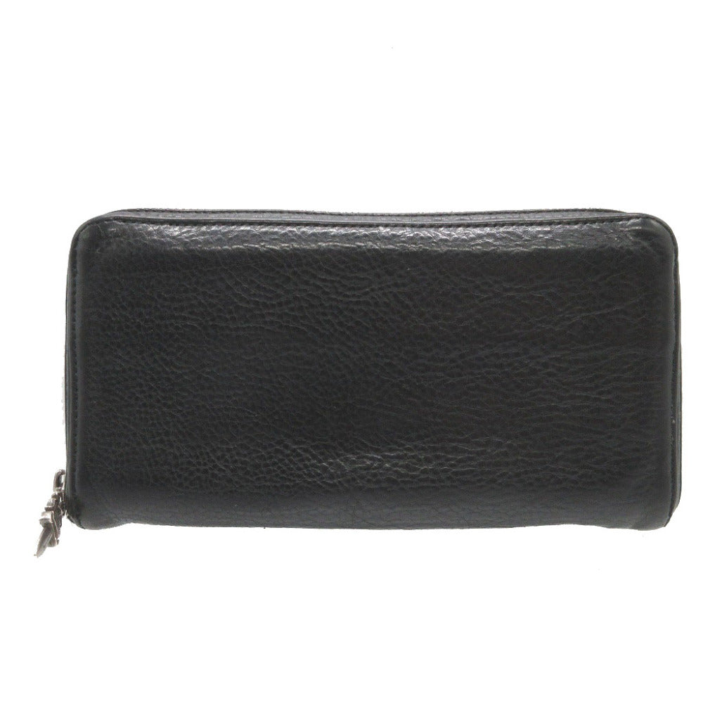 美品 クロムハーツ レザー シルバー925 ブラック 黒 ラウンドファスナー長財布 財布 2194【中古】CHROME HEARTS