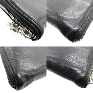 美品 クロムハーツ レザー シルバー925 ブラック 黒 ラウンドファスナー長財布 財布 2194【中古】CHROME HEARTS
