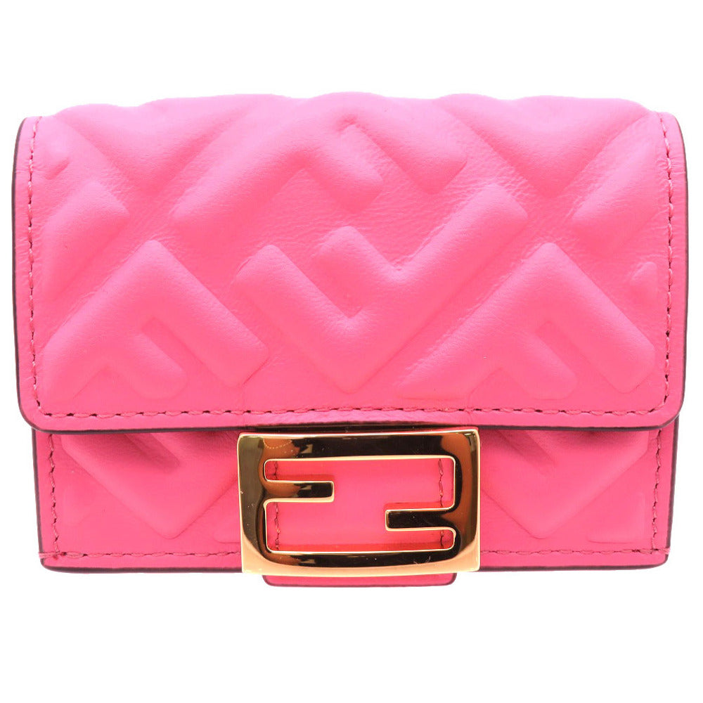 新品同様 フェンディ バゲット マイクロ 8M0395 三つ折り財布 レザー ピンク ゴールド 2304【中古】FENDI