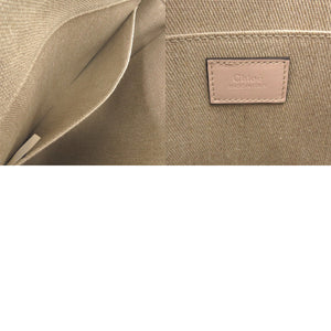 新品同様 クロエ WOODY ウッディ ミディアム トートバッグ ベージュ ピンク レザー リネンキャンバス ハンドバッグ 2383【中古】Chloe