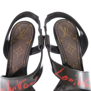 新品同様 ルイ ヴィトン ロゴ モノグラム パテントレザー ブラック ヒールサンダル 黒 LV 2469【中古】LOUIS VUITTON