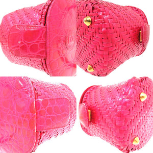 フェンディ クロコ ストローバッグ カゴバッグ ストロー ピンク 2524【中古】FENDI