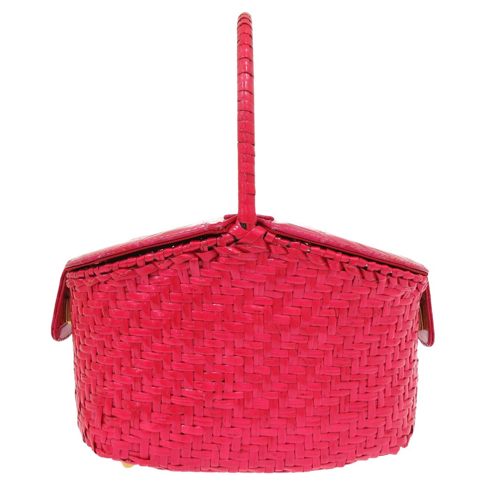 フェンディ クロコ ストローバッグ カゴバッグ ストロー ピンク 2524【中古】FENDI