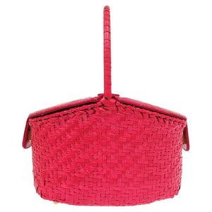 フェンディ クロコ ストローバッグ カゴバッグ ストロー ピンク 2524【中古】FENDI