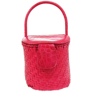 フェンディ クロコ ストローバッグ カゴバッグ ストロー ピンク 2524【中古】FENDI