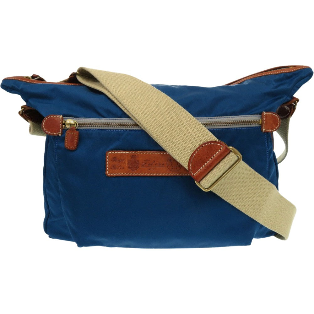 フェリージ 伊リモンタ社ナイロン ショルダーバッグ バケッタレザー メッセンジャーバッグ ナイロン ブルー 0041【中古】FELISI