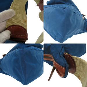 フェリージ 伊リモンタ社ナイロン ショルダーバッグ バケッタレザー メッセンジャーバッグ ナイロン ブルー 0041【中古】FELISI