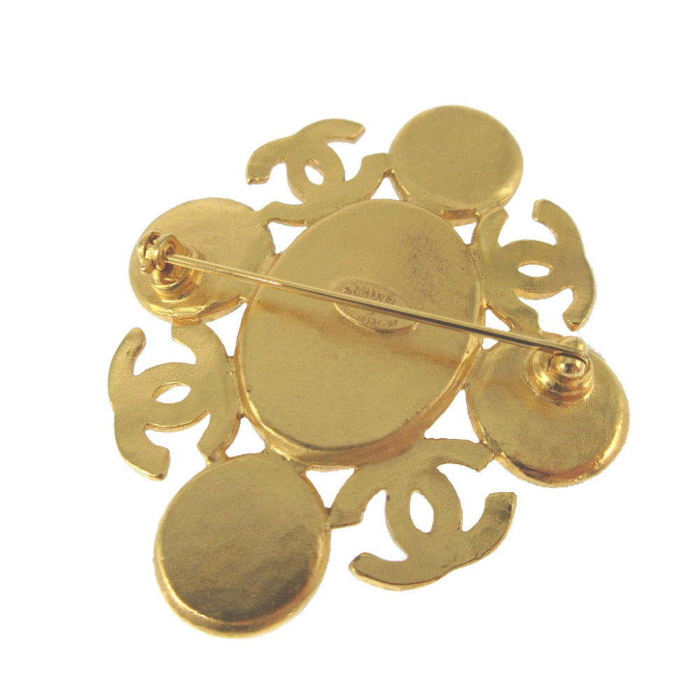 美品 シャネル ココマーク ヴィンテージ 95A(1995年製) カラーストーン メタル ゴールド レッド 赤 ブローチ 0070【中古】CHANEL