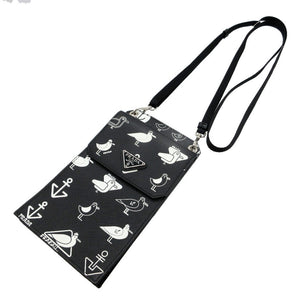 新品同様 プラダ スマホショルダー カモメ 錨 三角プレート ショルダーバッグ レザー/サフィアーノレザー ブラック 黒 0090【中古】PRADA