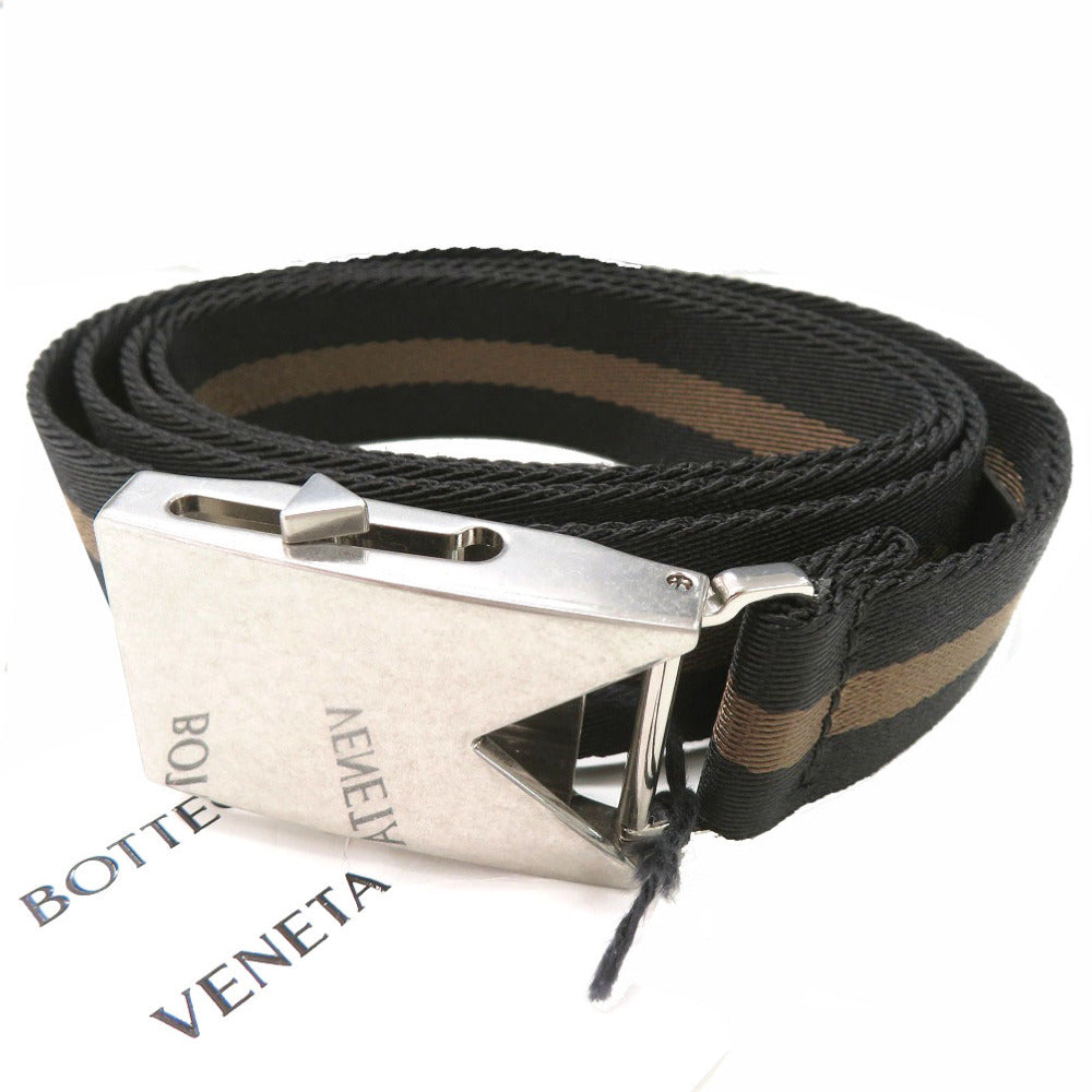 未使用品 ボッテガヴェネタ ボーダー リボンストライプ ガチャベルト キャンバス レザー ブラック 0091【中古】BOTTEGAVENETA