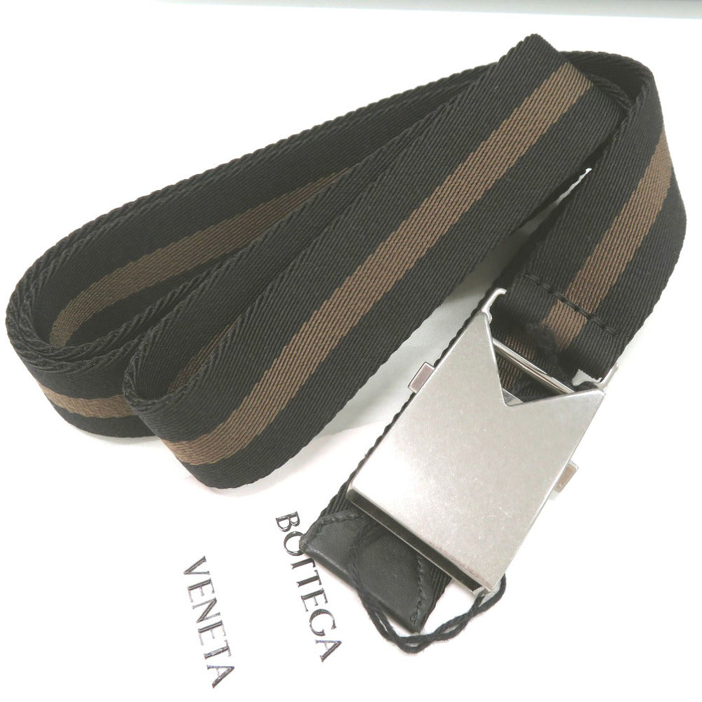 未使用品 ボッテガヴェネタ ボーダー リボンストライプ ガチャベルト キャンバス レザー ブラック 0091【中古】BOTTEGAVENETA