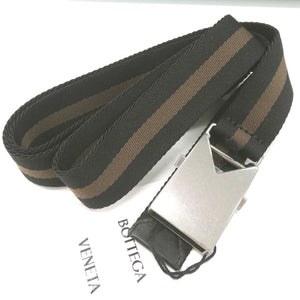未使用品 ボッテガヴェネタ ボーダー リボンストライプ ガチャベルト キャンバス レザー ブラック 0091【中古】BOTTEGAVENETA