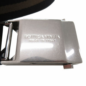 未使用品 ボッテガヴェネタ ボーダー リボンストライプ ガチャベルト キャンバス レザー ブラック 0091【中古】BOTTEGAVENETA