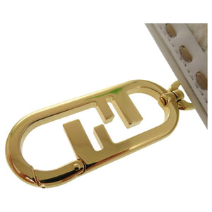 新品同様 フェンディ FFロゴ スマホケース ファー日本限定 バッグチャーム シープスキン カーフ ホワイト 0097【中古】FENDI