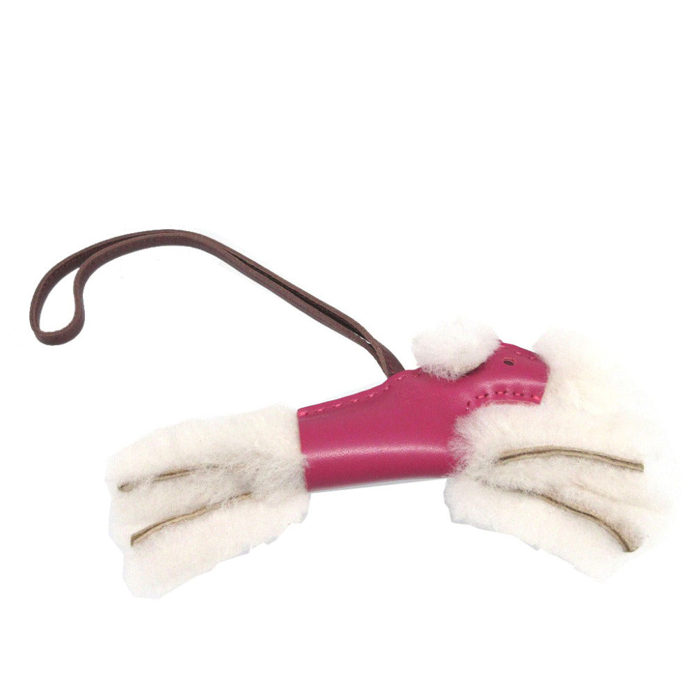 美品 エルメス バディ B刻印(2023年製) アニューミロ ムートン ローズパープル バッグチャーム キーホルダー 0150【中古】HERMES