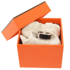 エルメス オランプ Sサイズ レザー メタル ブラック シルバー リング 指輪 アクセサリー 黒 0200 【中古】 HERMES