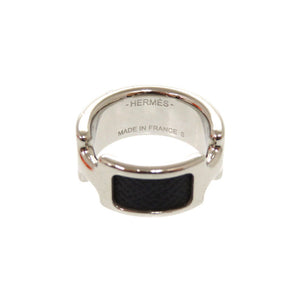 エルメス オランプ Sサイズ レザー メタル ブラック シルバー リング 指輪 アクセサリー 黒 0200 【中古】 HERMES