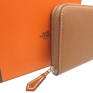 新品同様 エルメス アザップ コンパクト シルクイン U刻印(2022年製) ヴォーエプソン シルク ゴールド コインケース 財布 0203【中古】HERMES