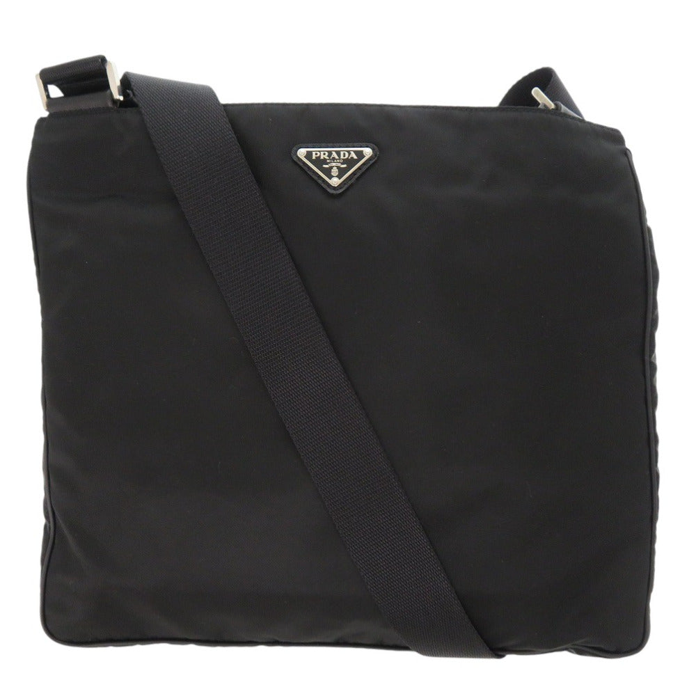 美品 プラダ テスート メッセンジャーバッグ テスート ナイロン レザー  ショルダーバッグ ブラック 黒 0386【中古】PRADA