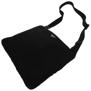 美品 プラダ テスート メッセンジャーバッグ テスート ナイロン レザー  ショルダーバッグ ブラック 黒 0386【中古】PRADA