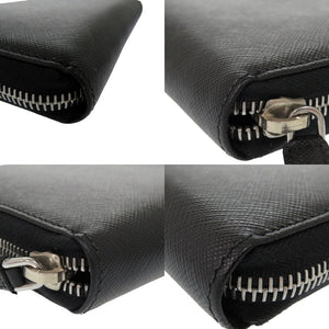 新品同様 プラダ サフィアーノ オーガナイザー レザー ブラック オレンジ シルバー 黒  長財布 0399【中古】PRADA