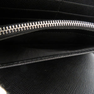 新品同様 プラダ サフィアーノ オーガナイザー レザー ブラック オレンジ シルバー 黒  長財布 0399【中古】PRADA