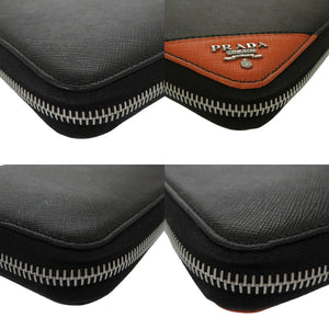 新品同様 プラダ サフィアーノ オーガナイザー レザー ブラック オレンジ シルバー 黒  長財布 0399【中古】PRADA