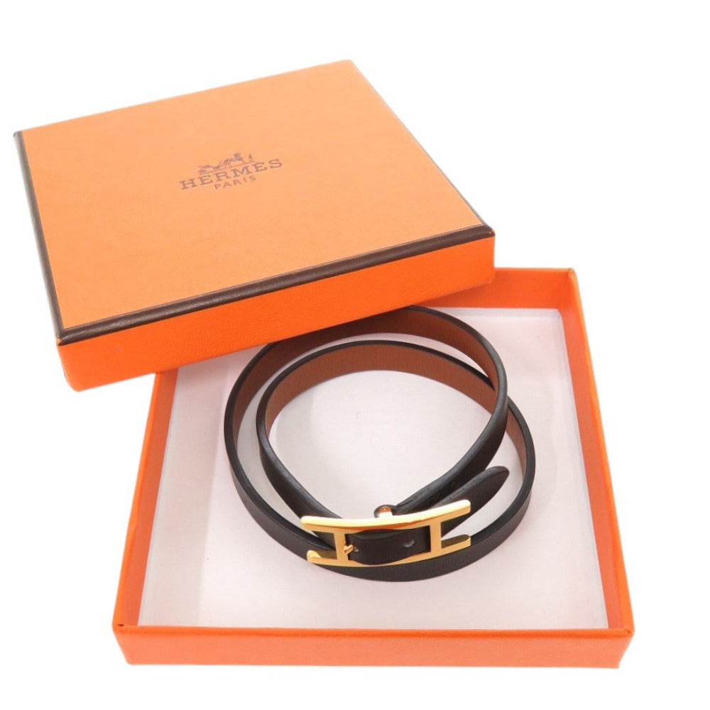 美品 エルメス ビーアピ ドゥブルトゥール ヴォースイフト ノワール フォーヴ ゴールド金具 ブレスレット 0408【中古】HERMES