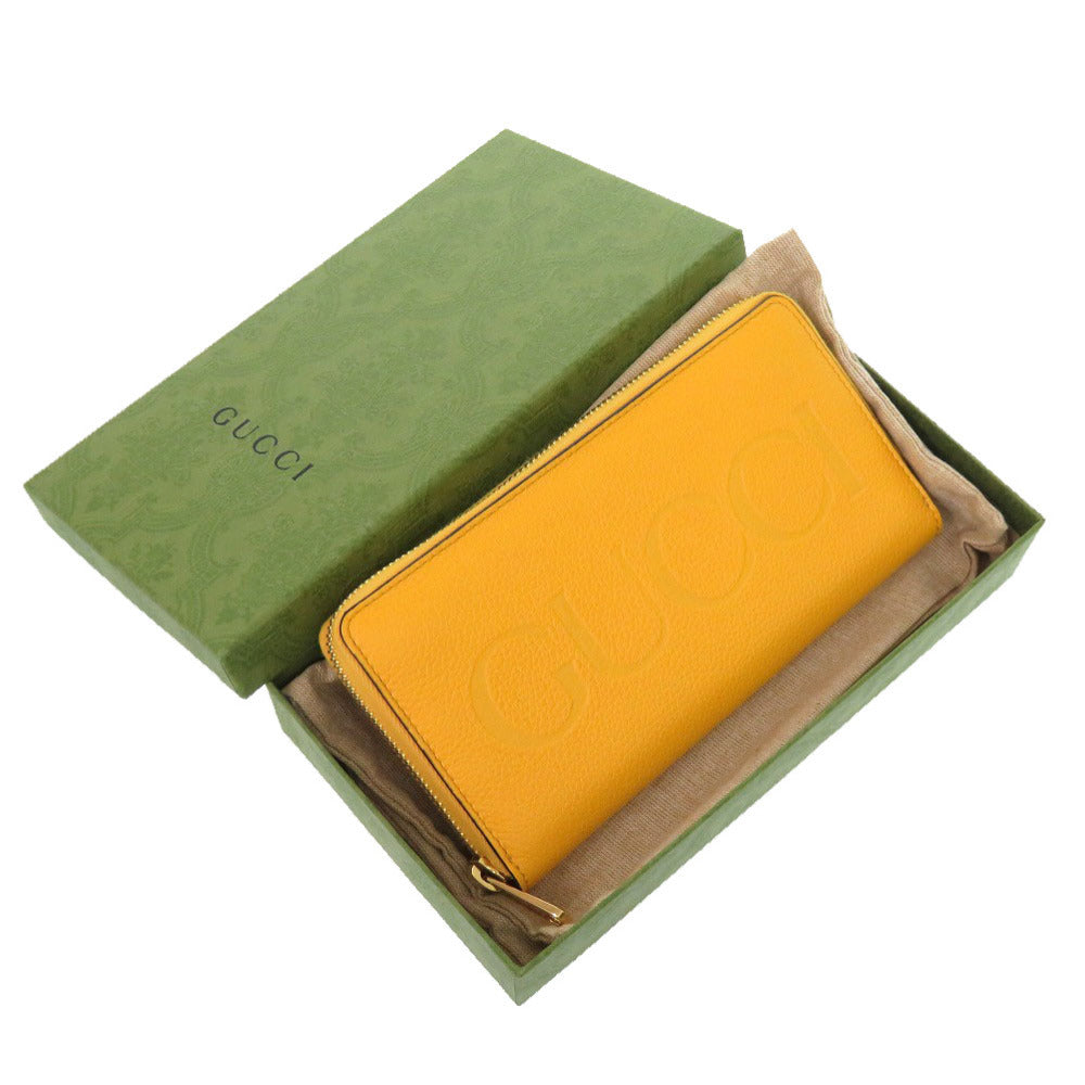 未使用 グッチ エンボスロゴ レザー イエロー 658691 ラウンドファスナー 長財布 黄 0411 【中古】 GUCCI