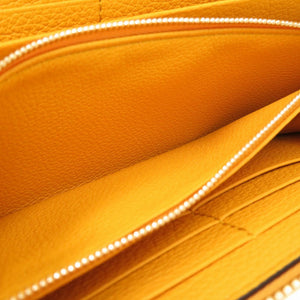 未使用 グッチ エンボスロゴ レザー イエロー 658691 ラウンドファスナー 長財布 黄 0411 【中古】 GUCCI