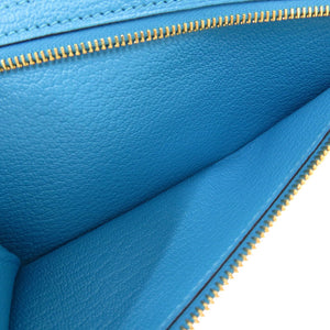 未使用 エルメス ベアンスフレ シェーブル ブルーアズテック ゴールド金具 □R刻印 長財布 青 0412 【中古】 HERMES