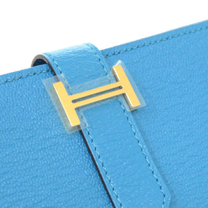 未使用 エルメス ベアンスフレ シェーブル ブルーアズテック ゴールド金具 □R刻印 長財布 青 0412 【中古】 HERMES