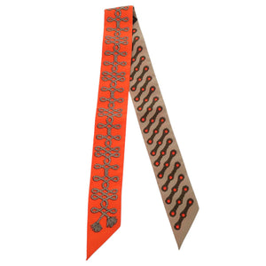 美品 エルメス ツイリー Galons et Brandebourgs 飾緒とブランデンブルク飾り シルク オレンジ ブラウン 0431【中古】HERMES