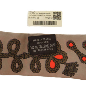美品 エルメス ツイリー Galons et Brandebourgs 飾緒とブランデンブルク飾り シルク オレンジ ブラウン 0431【中古】HERMES