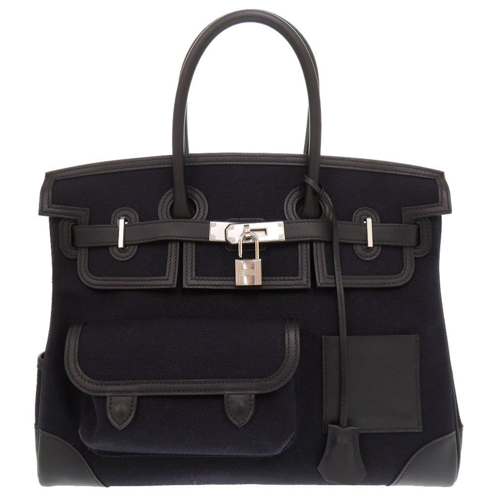 新品同様 エルメス バーキン35 カーゴ トワルアッシュ ヴォースイフト ブラック シルバー金具 Y刻印(2020年製) ハンドバッグ 黒 0476 【中古】 HERMES バーキンカーゴ35