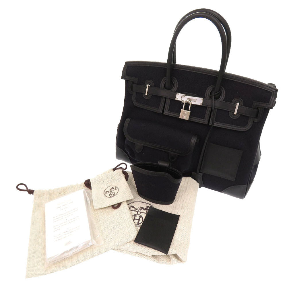 新品同様 エルメス バーキン35 カーゴ トワルアッシュ ヴォースイフト ブラック シルバー金具 Y刻印(2020年製) ハンドバッグ 黒 0476 【中古】 HERMES バーキンカーゴ35