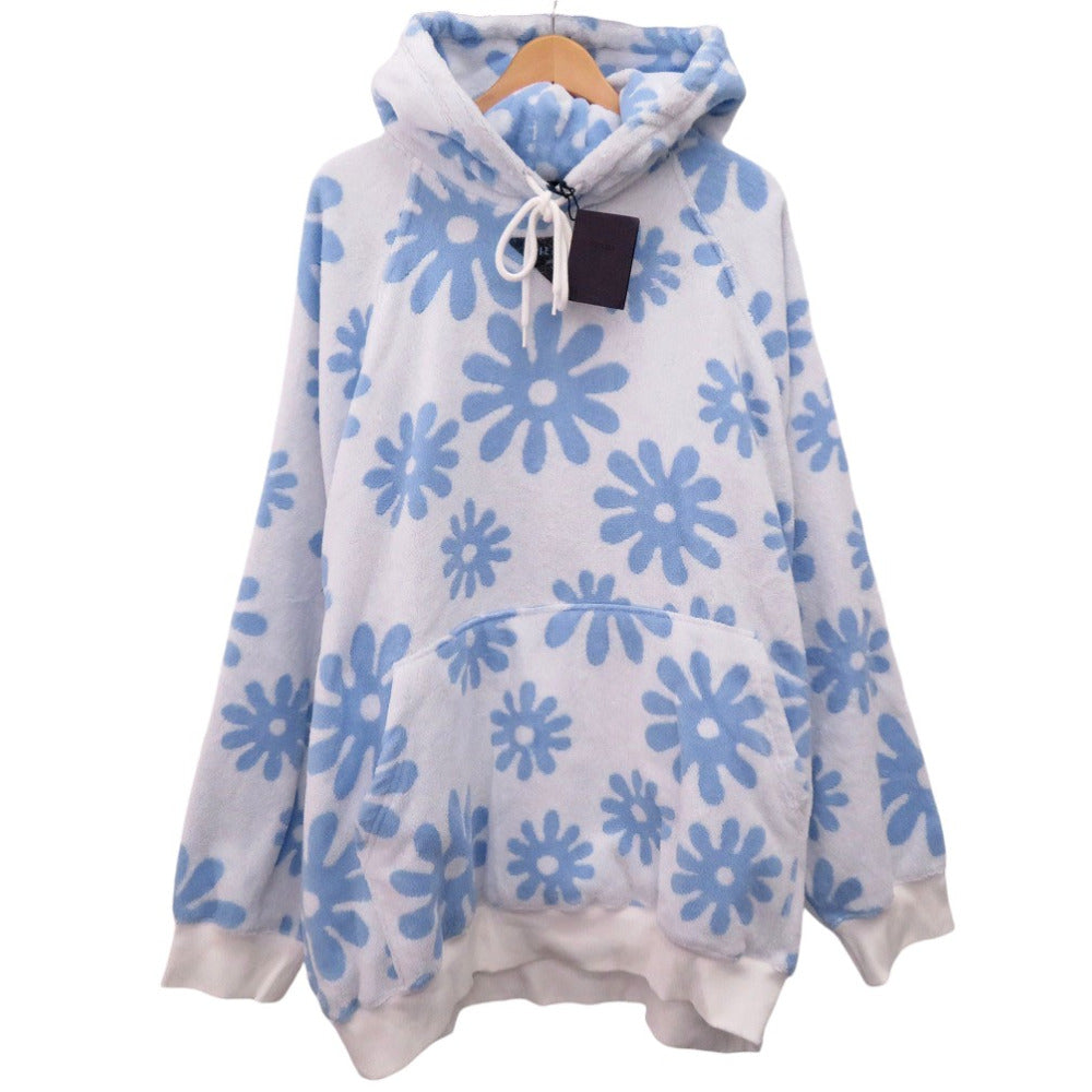 美品 プラダ フラワープリント ジャガードテリークロス プルオーバー パーカー フーディー UJL09A コットン ブルー 0660【中古】PRADA