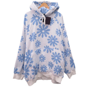 美品 プラダ フラワープリント ジャガードテリークロス プルオーバー パーカー フーディー UJL09A コットン ブルー 0660【中古】PRADA