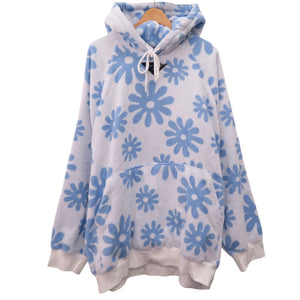 美品 プラダ フラワープリント ジャガードテリークロス プルオーバー パーカー フーディー UJL09A コットン ブルー 0660【中古】PRADA