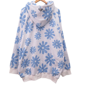 美品 プラダ フラワープリント ジャガードテリークロス プルオーバー パーカー フーディー UJL09A コットン ブルー 0660【中古】PRADA