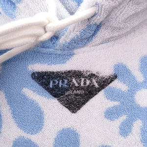 美品 プラダ フラワープリント ジャガードテリークロス プルオーバー パーカー フーディー UJL09A コットン ブルー 0660【中古】PRADA
