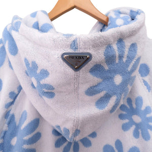 美品 プラダ フラワープリント ジャガードテリークロス プルオーバー パーカー フーディー UJL09A コットン ブルー 0660【中古】PRADA