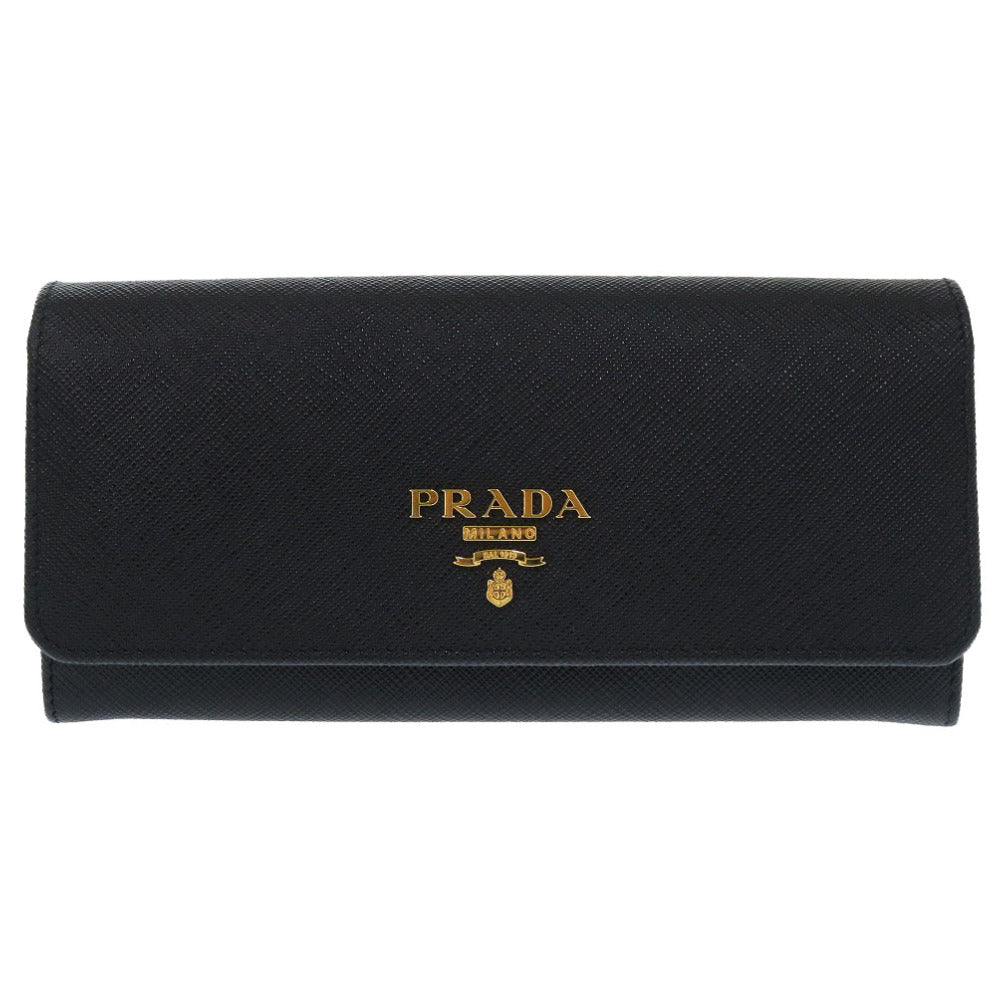 未使用 プラダ 1MH132 サフィアーノレザー ゴールド金具 ブラック 長財布 0715【中古】PRADA