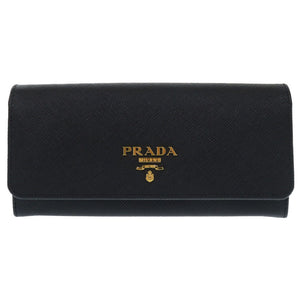 未使用 プラダ 1MH132 サフィアーノレザー ゴールド金具 ブラック 長財布 0715【中古】PRADA