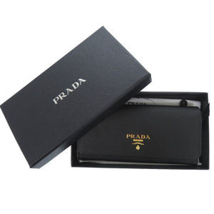 未使用 プラダ 1MH132 サフィアーノレザー ゴールド金具 ブラック 長財布 0715【中古】PRADA