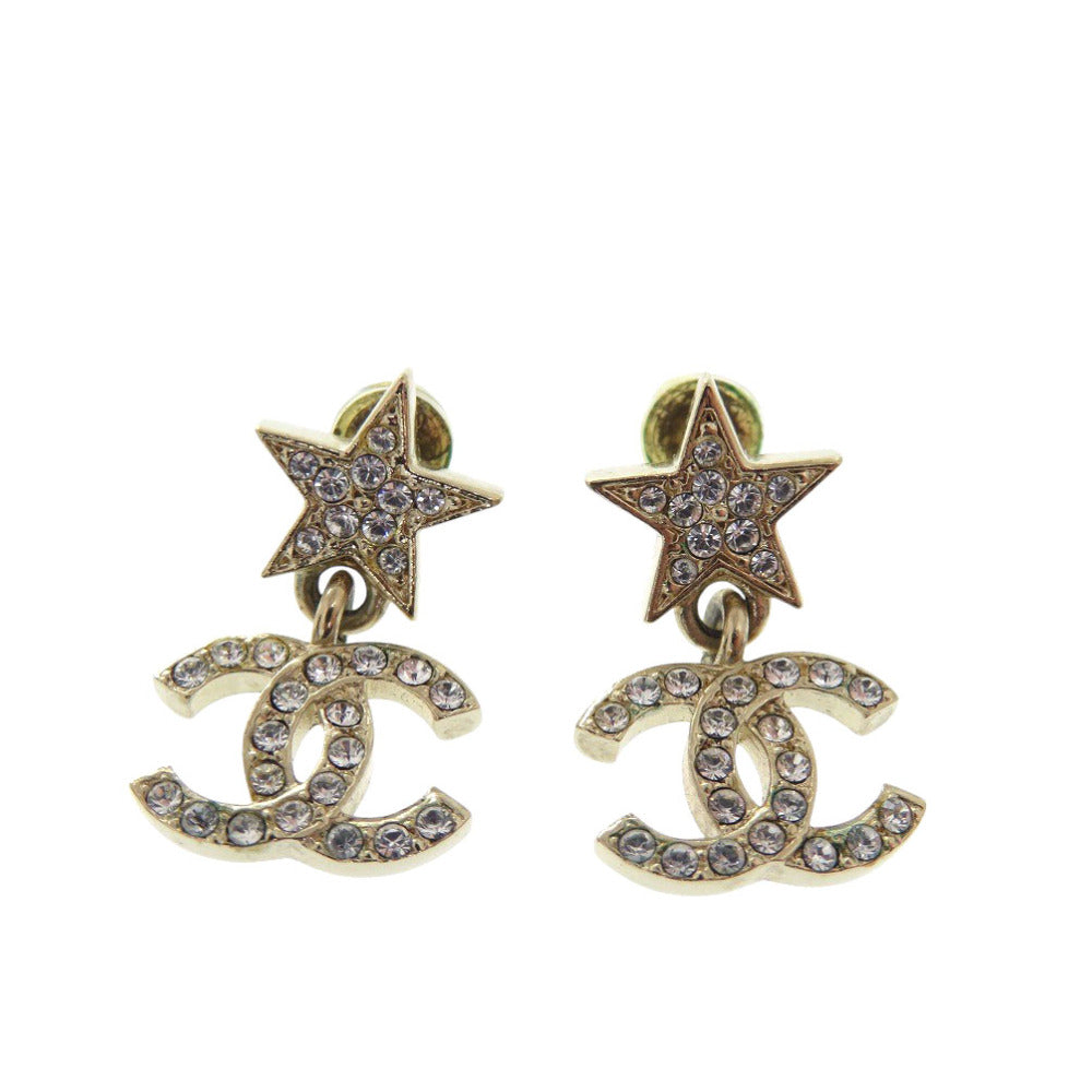 美品 シャネル スターモチーフ ココマーク ラインストーン ゴールド F23 ピアス アクセサリー 0733【中古】CHANEL