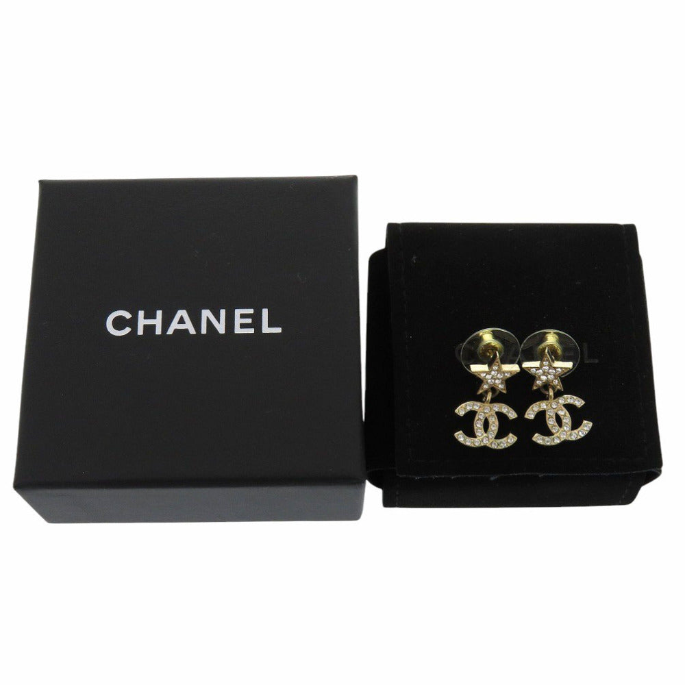 美品 シャネル スターモチーフ ココマーク ラインストーン ゴールド F23 ピアス アクセサリー 0733【中古】CHANEL